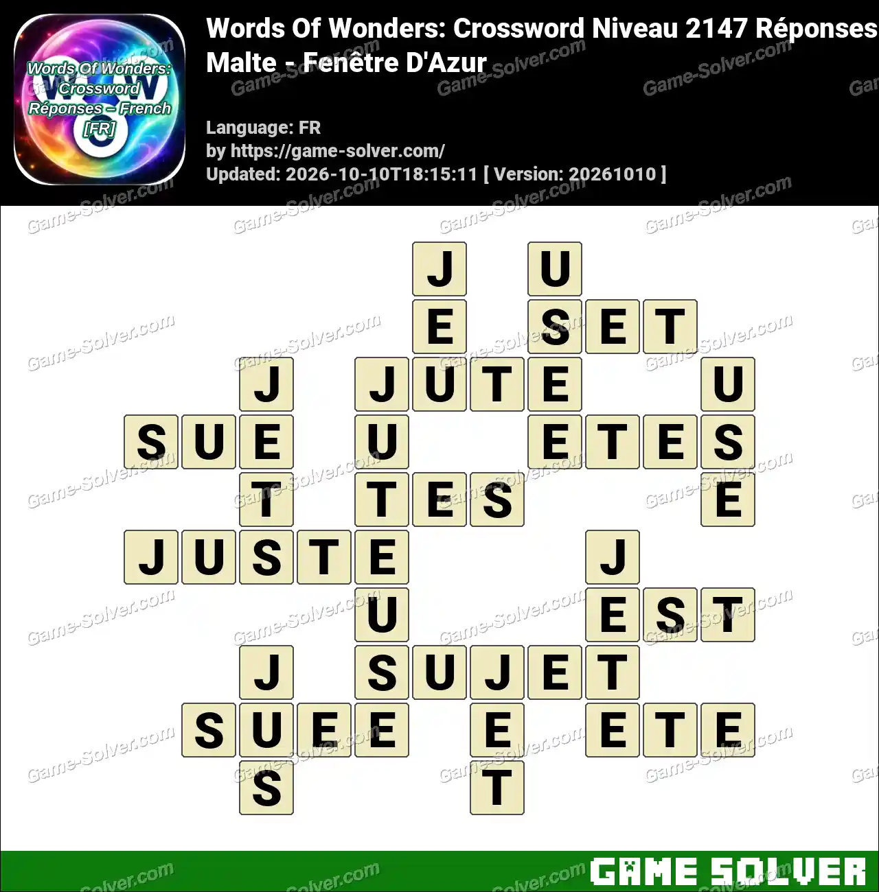 Words Of Wonders: Crossword Niveau 2147 Réponses – Malte – Fenêtre D’Azur
